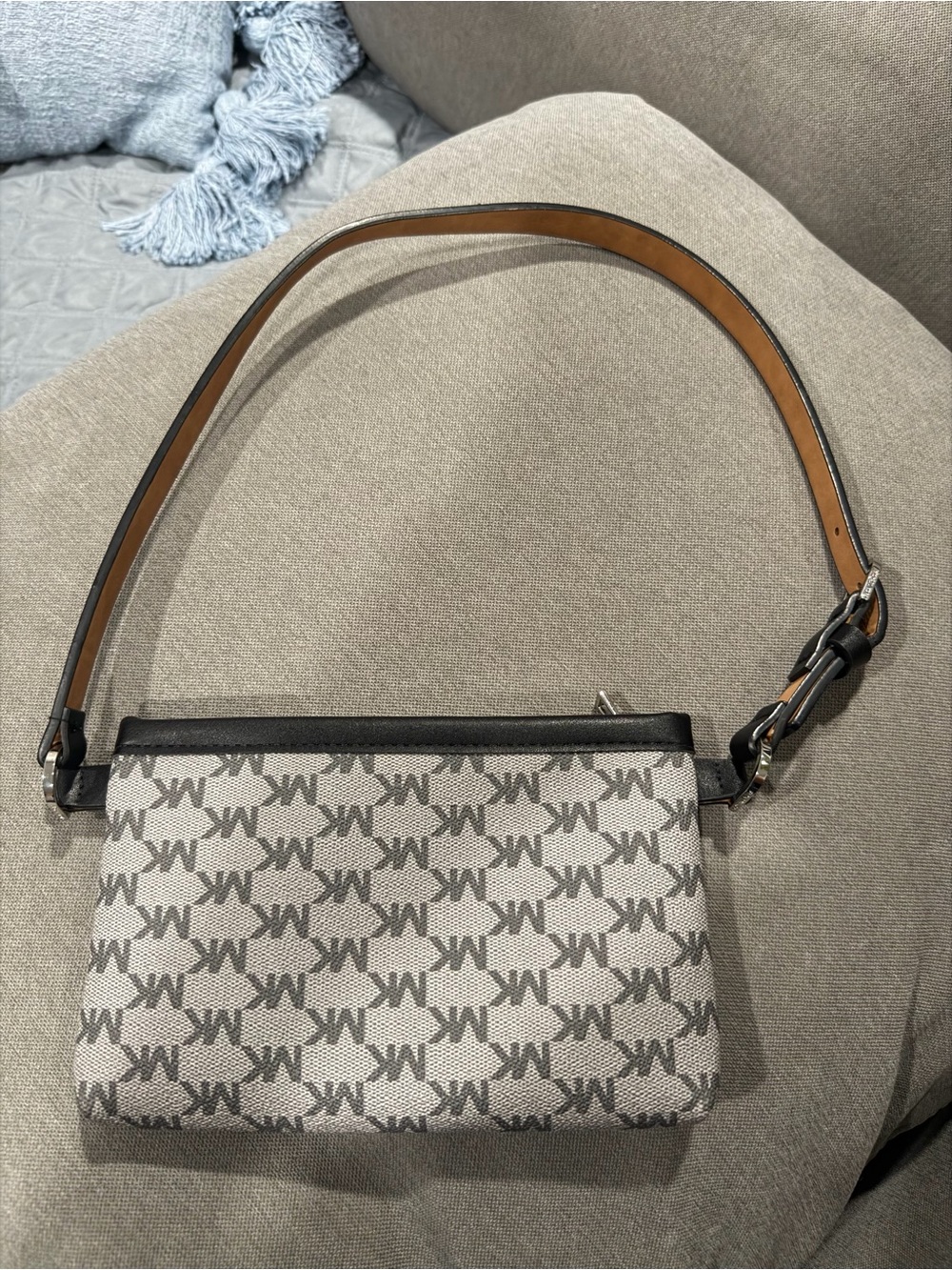 Michael Kors Gray and Black Mini Monogram Shoulder Bag